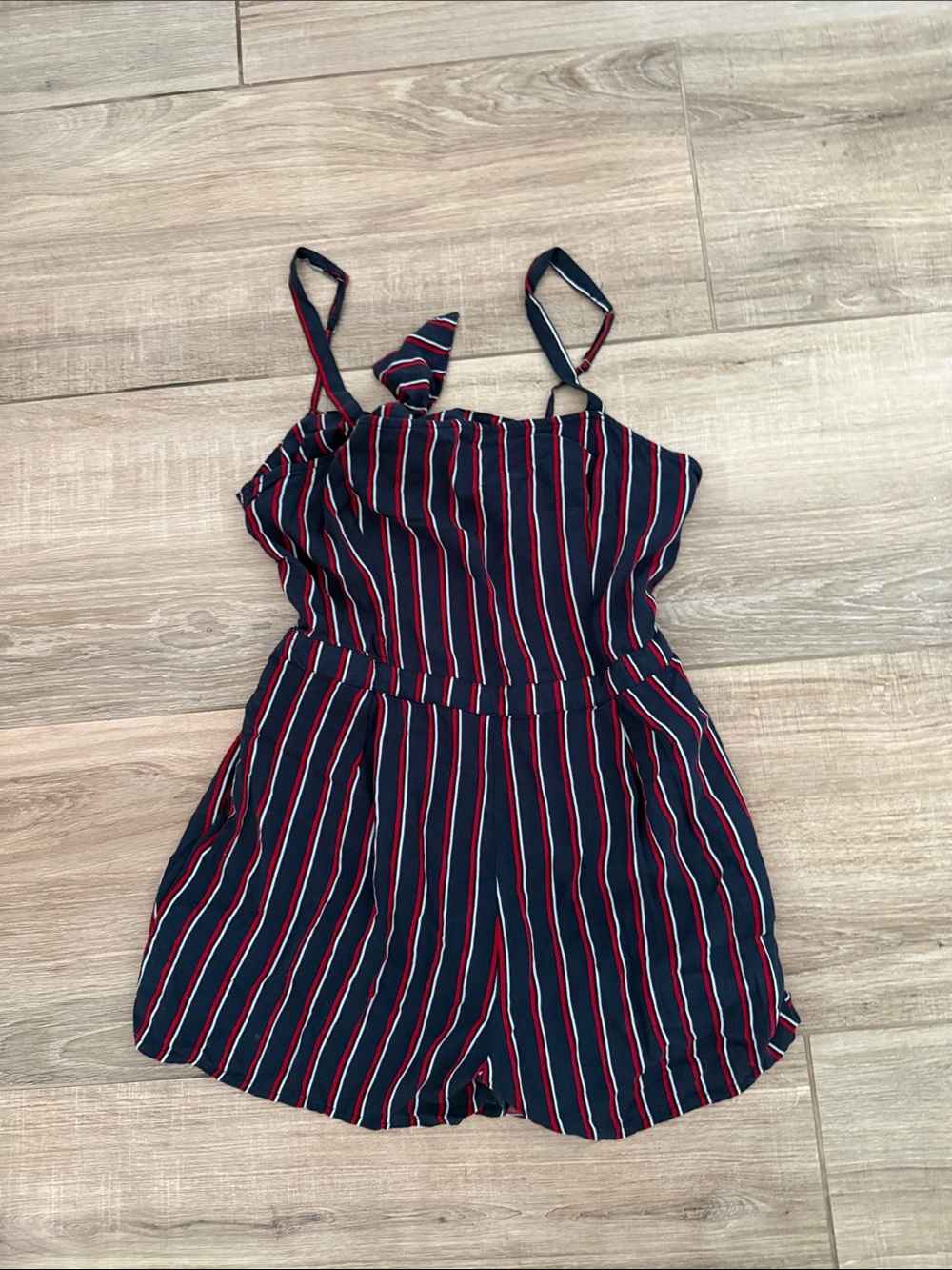 Girls Navy Red Striped Romper